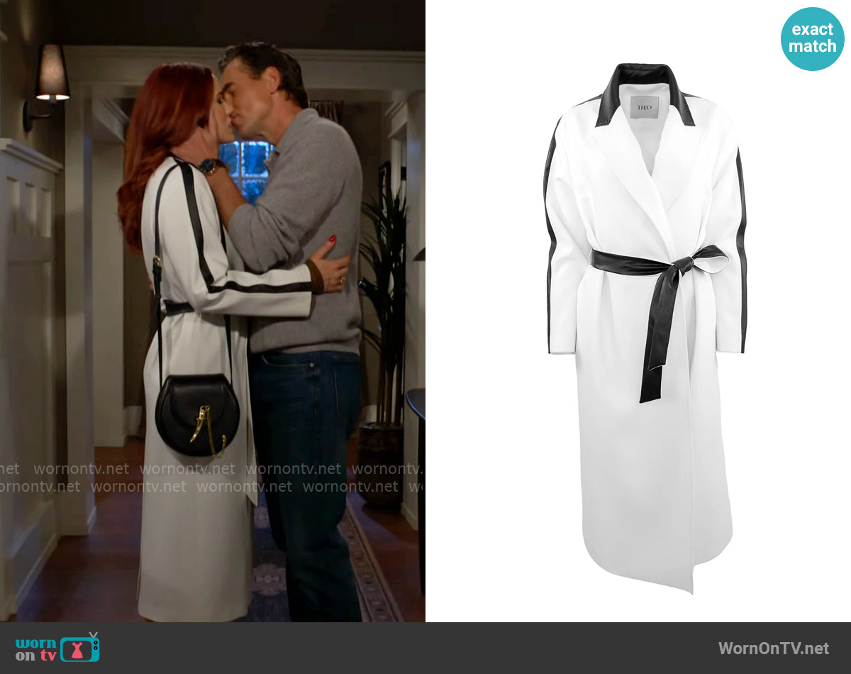 Theo The Label Circe Vegan Leather Contrast Coat worn by Sally Spectra (Courtney Hope) on The Young and the Restless