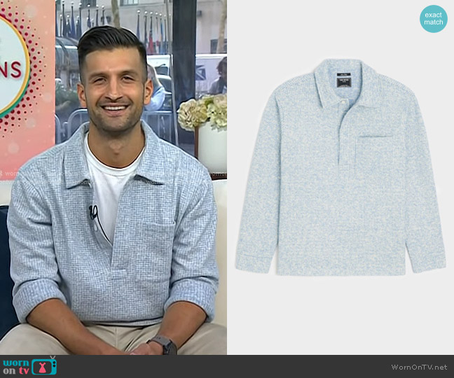 Todd Snyder Check Wool-silk Knit Polo in Blue worn by Sahil Bloom on Today