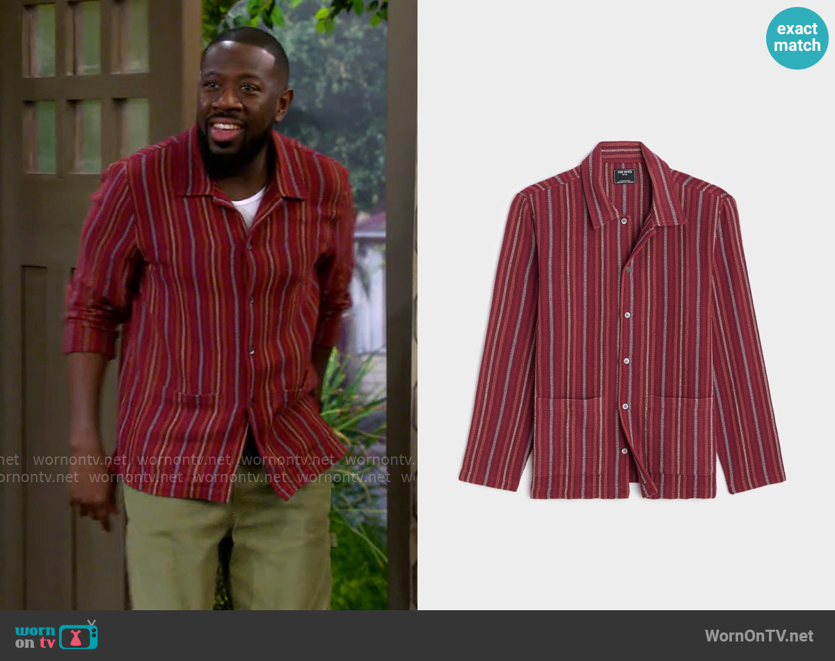 Todd Snyder Striped Guayabera Shirt worn by Malcom (Sheaun McKinney) on The Neighborhood