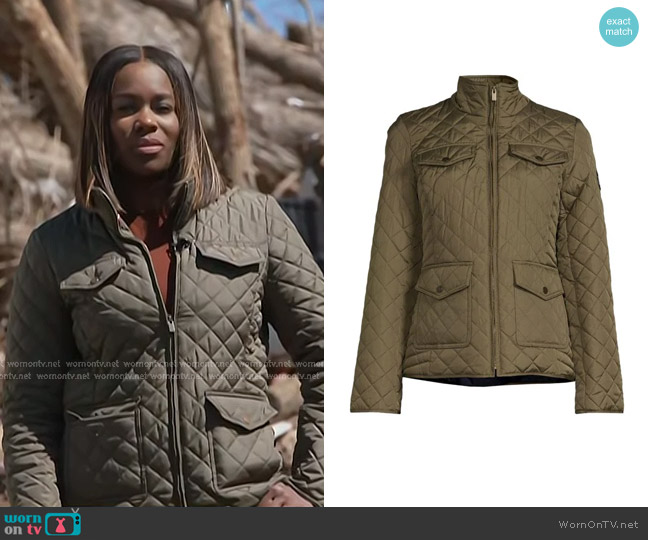Tommy Hilfiger Stand Collar Puffer Jacket in Thyme worn by Adrienne Broaddus on NBC News Daily