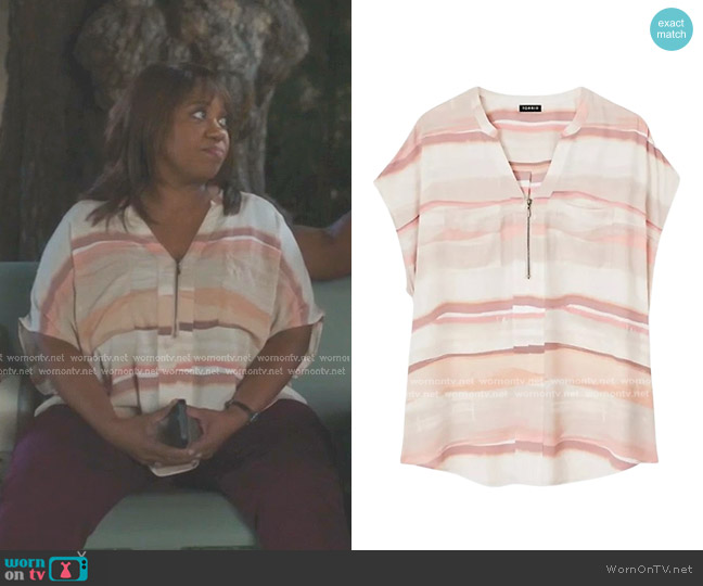 Torrid Georgette Zup-Front Striped Blouse worn by Miranda Bailey (Chandra Wilson) on Greys Anatomy