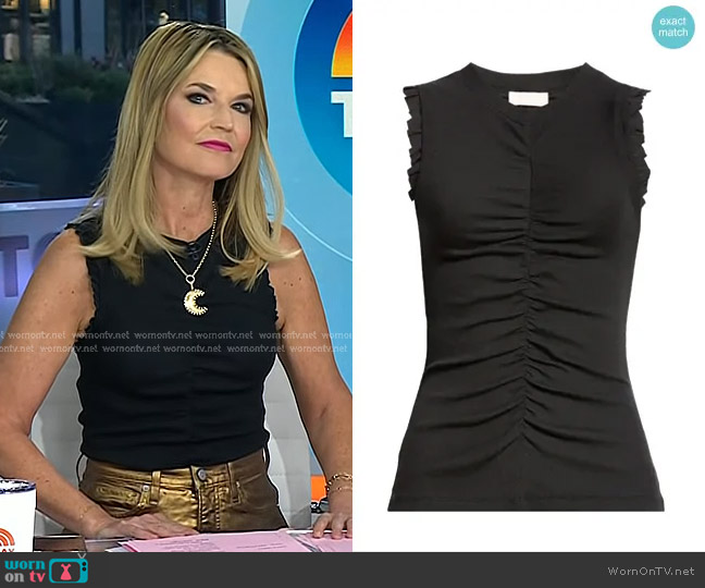 Ulla Johnson Kyla Ruched Sleeveless Cotton Top worn by Savannah Guthrie on Today