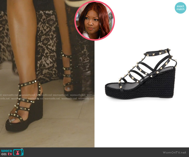 Valentino Garavani Rockstud Leather Wedge Sandals worn by Garcelle Beauvais on The Real Housewives of Beverly Hills