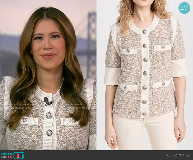Veronica Beard Kaufman Knit Jacket in Ivory/Brown worn by Deirdre Bosa on NBC News Daily