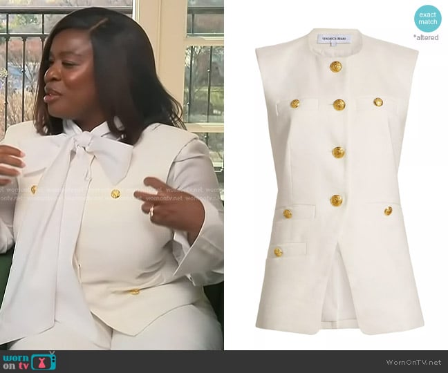 Veronica Beard Tamara Tailored Vest in Off White worn by Uzo Aduba on Access Hollywood