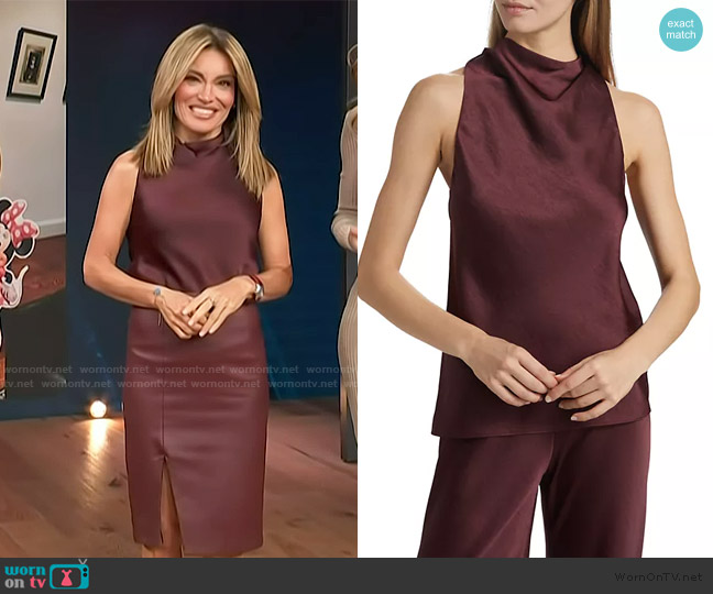 Vince Cowlneck Satin Bias Top worn by Kit Hoover on Access Hollywood