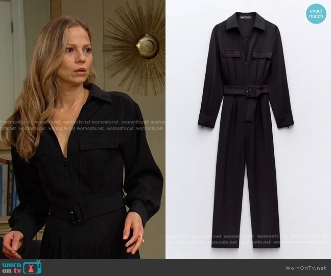 Zara Belted Crepe Jumpsuit worn by Ava Vitali (Tamara Braun ) on Days of our Lives