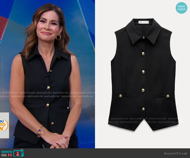 Zara Buttoned Waistcoat worn by Rebecca Jarvis on Good Morning America