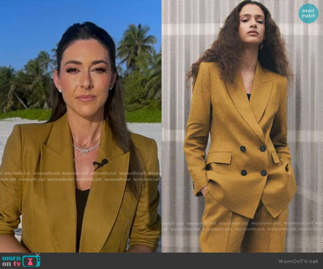 Zara Crossed Linen Blazer worn by Erielle Reshef on Good Morning America