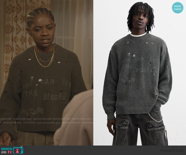 Zara Printed Ripped Effect Sweater worn by Tamia Cooper (Bre Z) on All American
