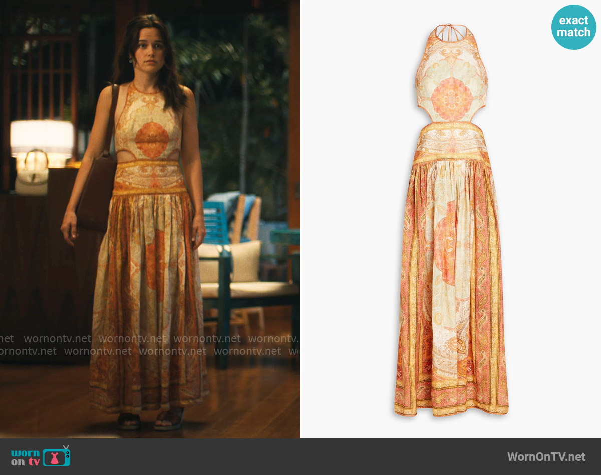 Zimmermann Cutout paisley-print linen halterneck maxi dress worn by Piper Ratliff (Sarah Catherine Hook) on The White Lotus