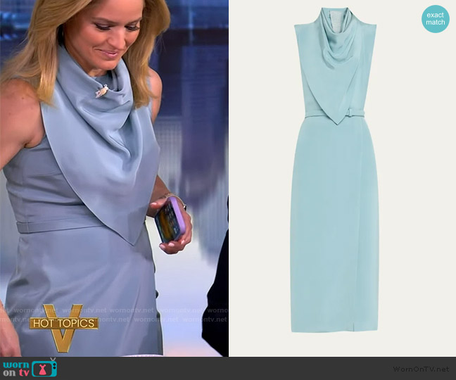 Adam Lippes Scarf Drape Silk Crepe Midi Dress With Belt worn by Sara Haines on The View