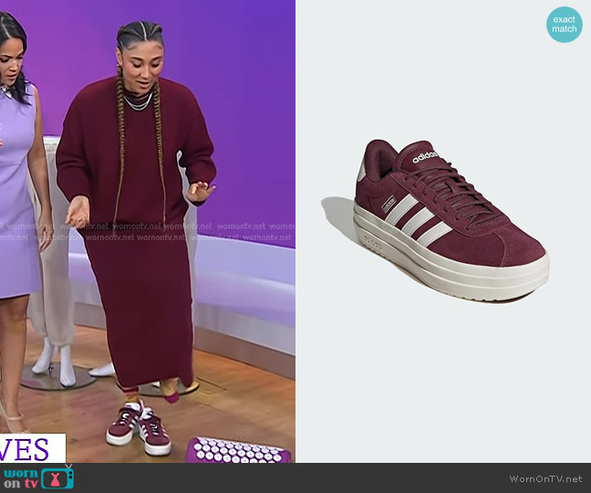 Adidas Vl Court Bold Shoes Sneaker in Maroon Core White Off White worn by Ally Love on Today