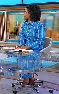 Adriana Diaz’s blue striped shirtdress on CBS Mornings