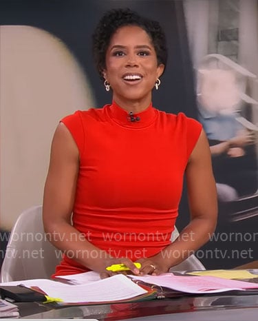 Adriana Diaz’s red mock-neck dress on CBS Mornings