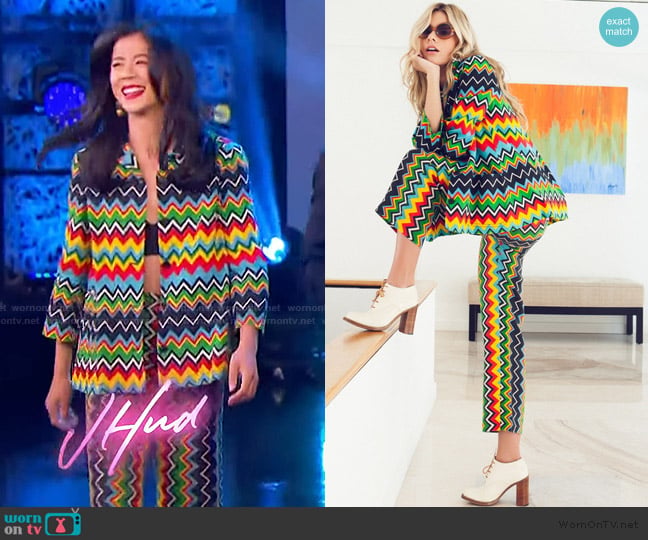 Adrien Rabago Zig-Zag Print Jacket and Pant Set worn by Leah Lewis on The Jennifer Hudson Show