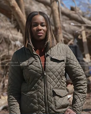 Adrienne Broaddus’s army green quilted jacket on NBC News Daily