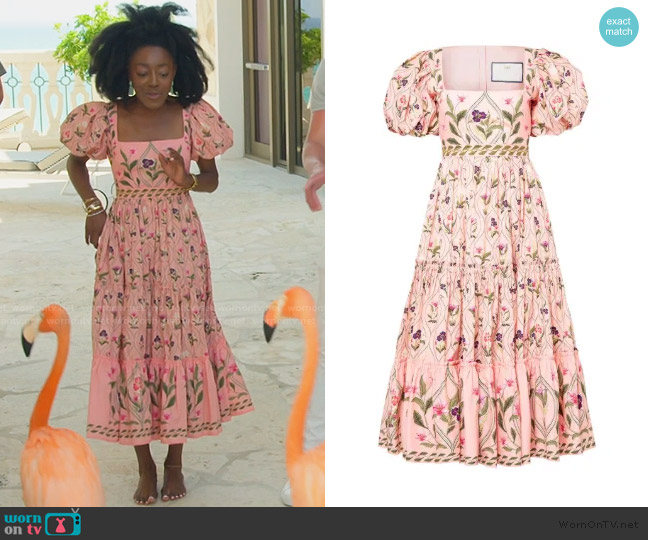 Agua By Agua Bendita Alga Pacifico embroidered midi dress worn by Venita Aspen on Southern Charm