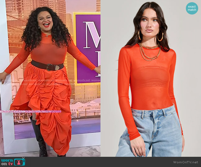 Akira Paxton Long Sleeve Crew Neck Bodysuit in Orange worn by Michelle Buteau on Today