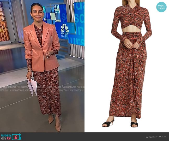 A.L.C. Anne Cropped Long-Sleeve Top worn by Morgan Radford on NBC News Daily