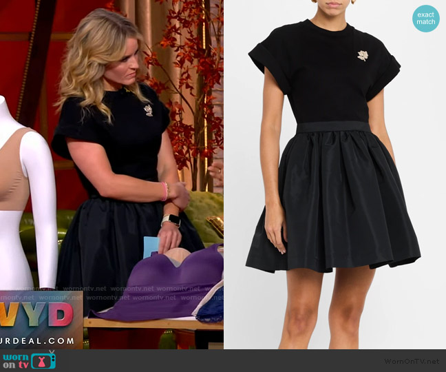 Alexander MQueen Crystal Flower Short-Sleeve Flare Mini Dress worn by Sara Haines on The View