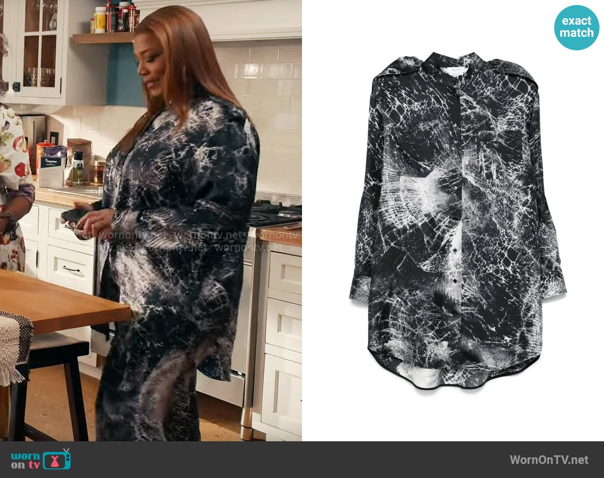 Alexander McQueen Smashed screen print shirt dress worn by Robyn McCall (Queen Latifah) on The Equalizer
