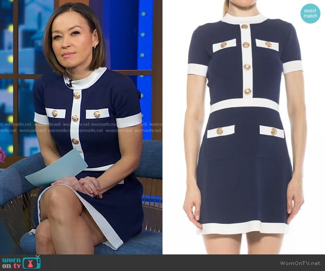 Alexia Admor Beatrix Dress in Navy worn by Eva Pilgrim on Good Morning America