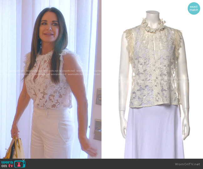 Alexis Floral Lace Top worn by Kyle Richards on The Real Housewives of Beverly Hills