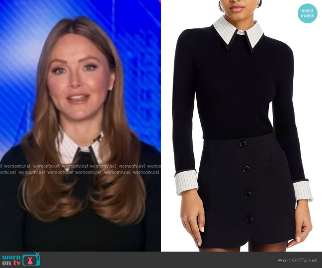Alice + Olivia Porla Pinstripe Collared Sweater worn by Nicole Lapin on Good Morning America