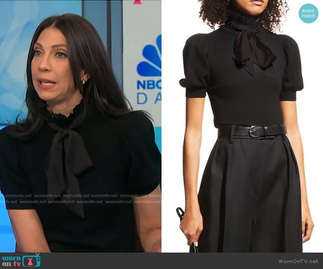 Alice + Olivia Chase Puff-Sleeve Ruffle-Neck Sweater worn by Dr. Natalie Azar on NBC News Daily