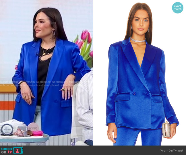 Alice + Olivia Justin Double Breasted Blazer in Royalty worn by Erica Taylor on Good Morning America