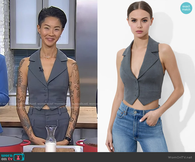 Alice + Olivia Donna Vest in Shadow Grey Melange worn by Kristen Kish on Today