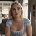 Alice’s blue floral lace-trim top on Grosse Pointe Garden Society