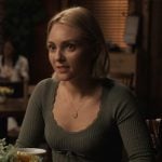 Alice’s olive green scalloped top on Grosse Pointe Garden Society