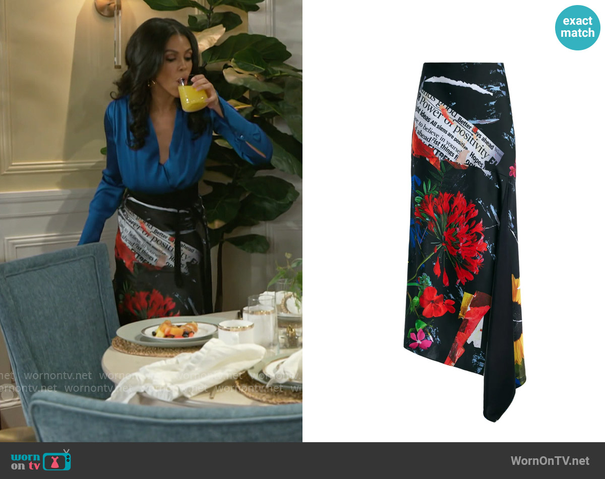 Alice + Olivia Ayla Skirt in Azalea Floral worn by Dani Dupree (Karla Mosley) on Beyond the Gates