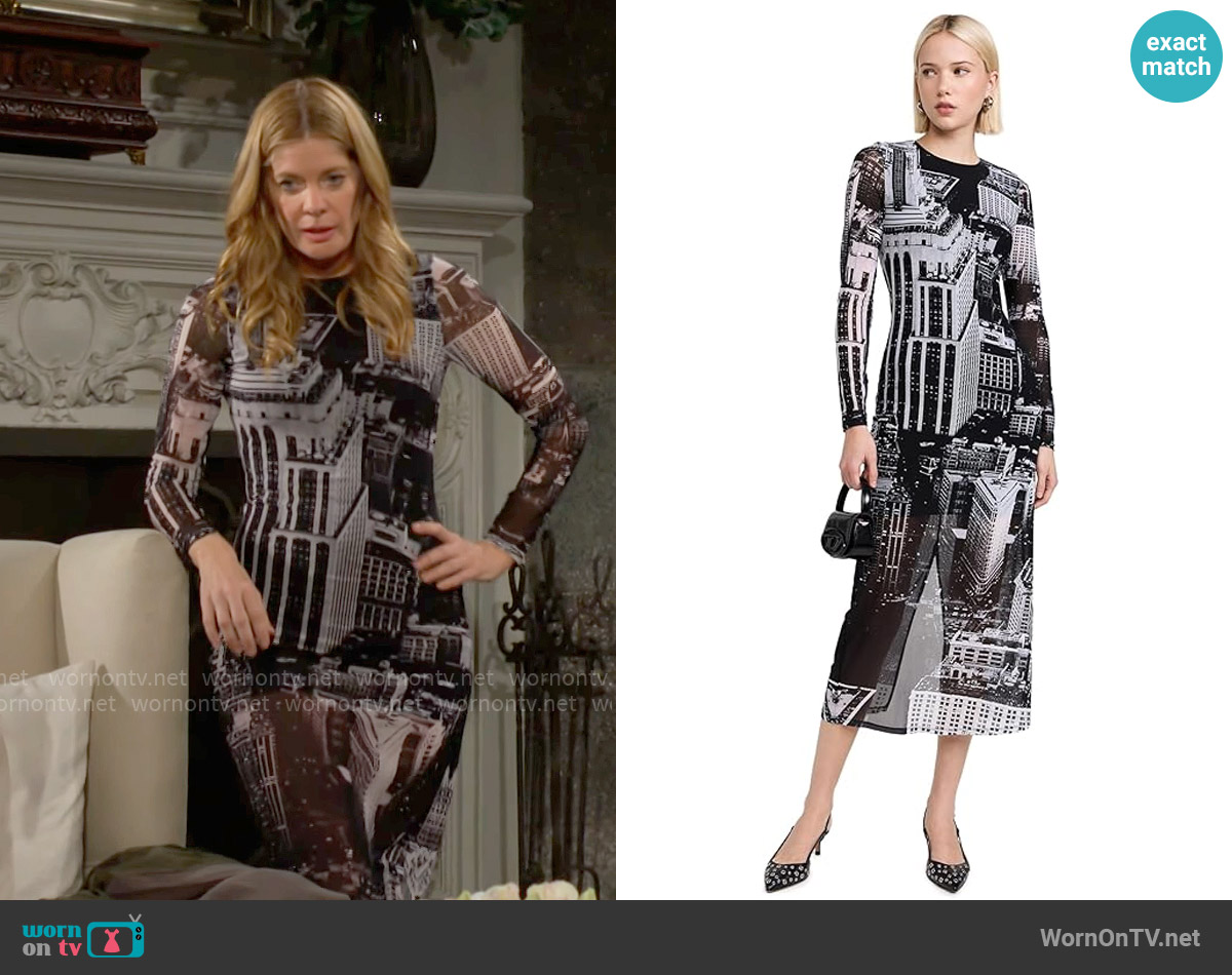 Alice + Olivia Delora Dress in Cityscape worn by Phyllis Summers (Michelle Stafford) on The Young and the Restless