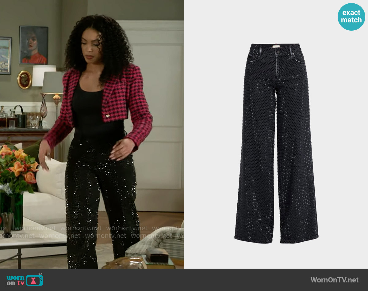 Alice + Olivia Trish Jeans in Maya Charcoal Black worn by Chelsea Hamilton (RhonniRose Mantilla) on Beyond the Gates