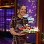 Alicia Vikander’s tweed check mini dress on The Kelly Clarkson Show