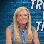 Alison Triessl’s blue lace trim dress on Access Hollywood