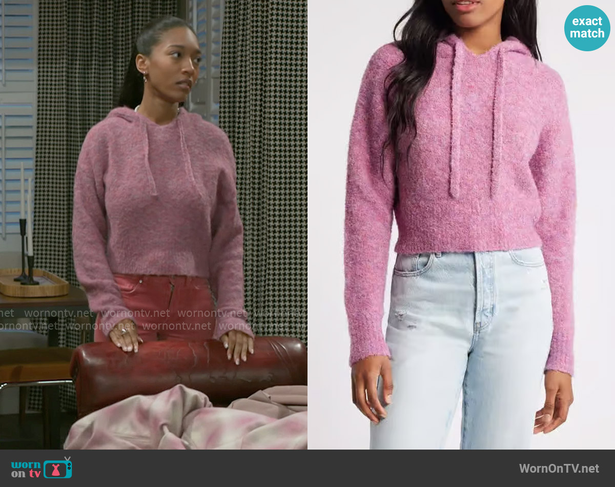 All In Favor Hooded Crop Sweater in Orchid worn by Samantha Richardson (Najah Jackson) on Beyond the Gates