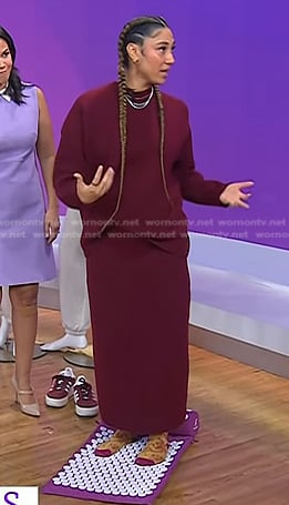 Ally’s burgundy knit sweater and skirt on Today