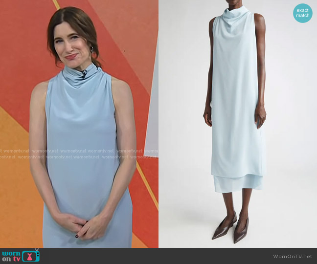 Altuzarra Noor Layered Silk Midi Dress in Sea Mist worn by Kathryn Hahn on Today