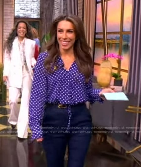 Alyssa’s blue polka dot print top on The View