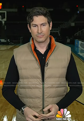Sam Brock’s beige puffer vest on Today