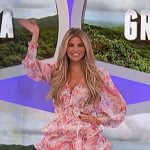 Amber’s pink floral tiered mini dress on The Price is Right