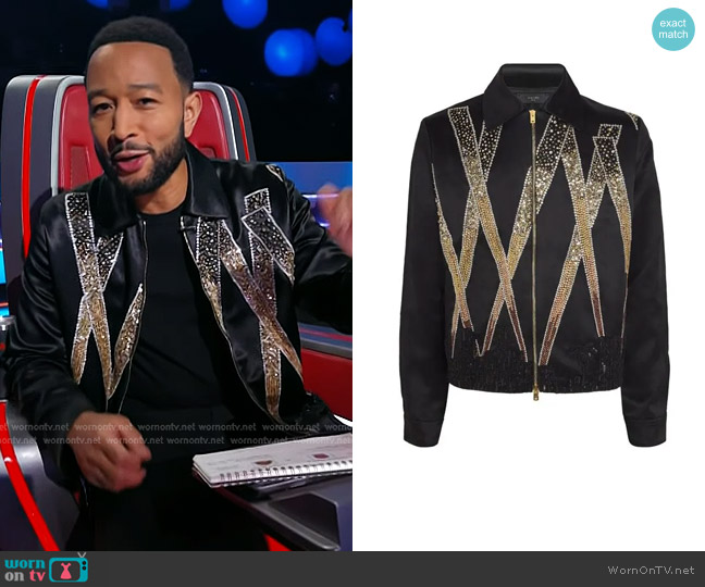 Amiri Crystal-embellished Spotlight Blouson Jacket worn by John Legend on The Voice
