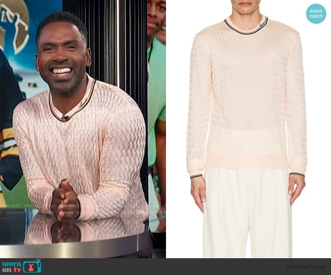 Amiri Basket Stitch Crew worn by Justin Sylvester on E! News