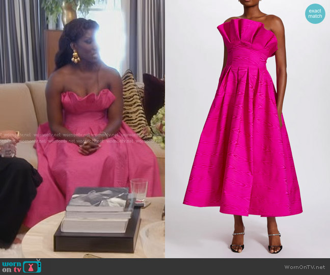 Amsale Moiré Bias Ruffle Dress in Fuchsia worn by Bozoma Saint John on The Real Housewives of Beverly Hills