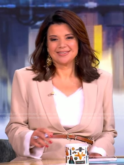 Ana’s beige belted blazer and pants on The View
