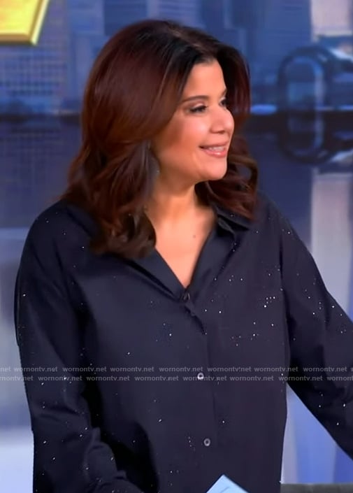 Ana’s navy crystal embellished shirt on The View